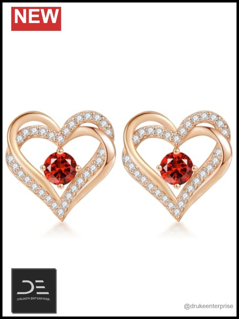 Heart Birthstone Stud Earrings with Cubic Zirconia, Hypoallergenic